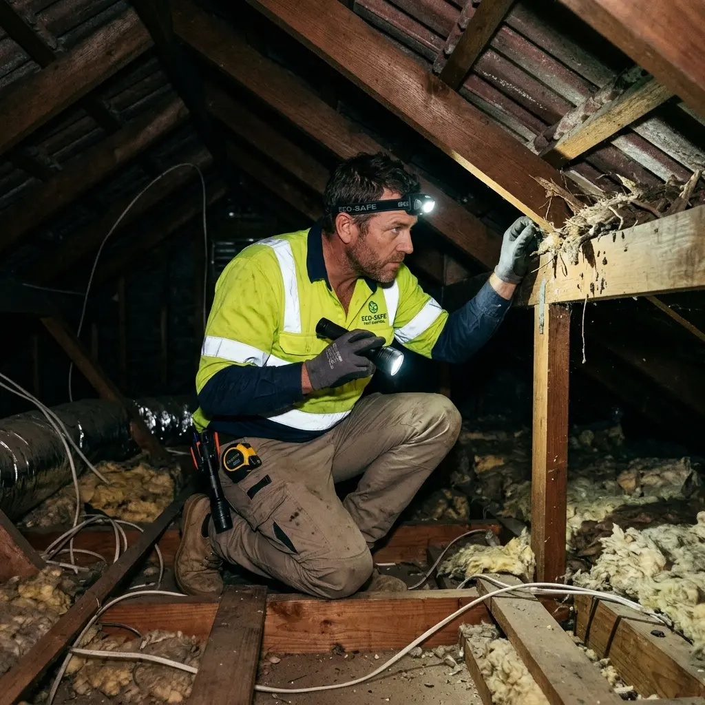 Technician using detection equipment to locate a dead rat inside a Yan Yean wall cavity